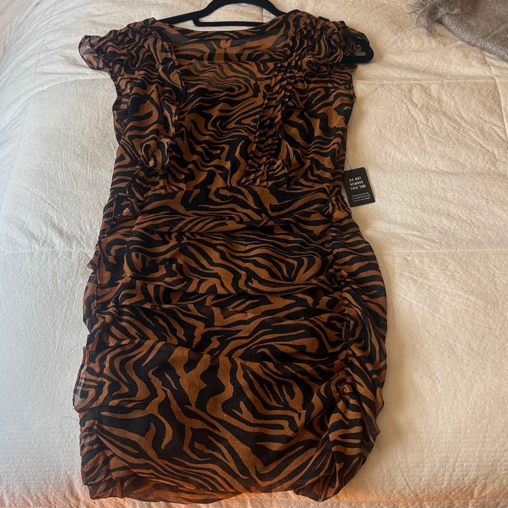 Ruched Animal-Print Brown & Black Women’s Dress